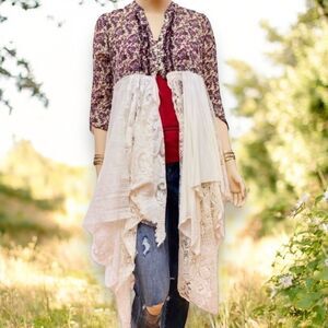 Colorful Floral Mulit Layer Long Asymmetric Boho Festival Kimono Duster